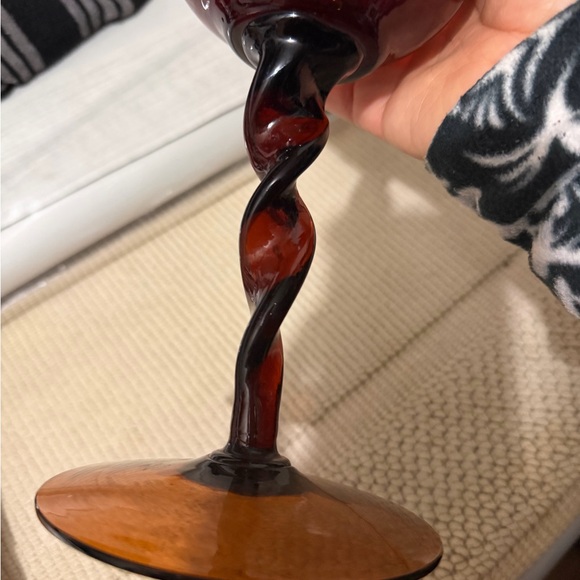 Empoli Italian Honey Amber Diamond Optic Footed Pedestal Stem Vase 12" Vintage - Picture 3 of 5